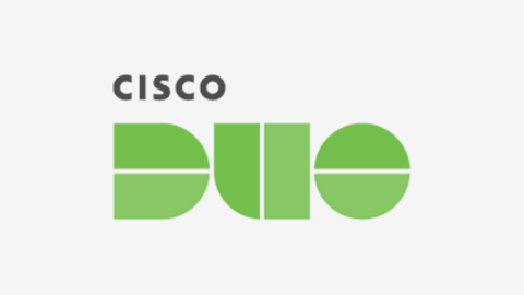 CISCO DUO logo, green and white. Security and protection for businesses.
