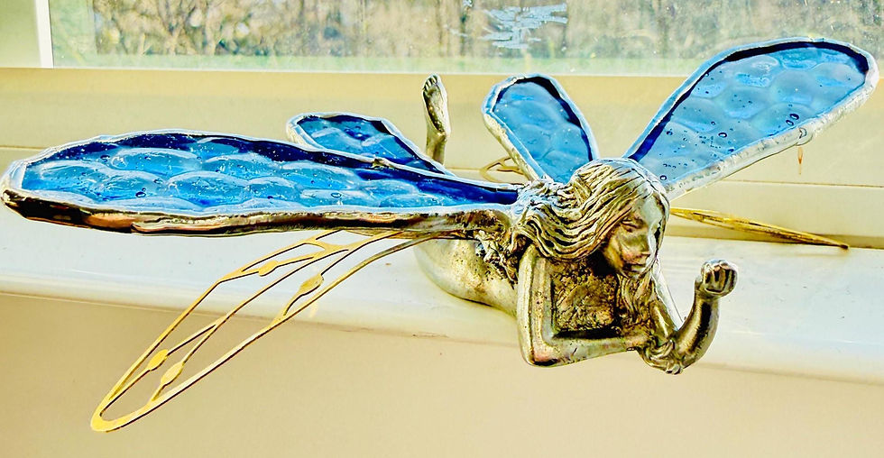 Thumbnail: 3D Stained Glass Pixie Fairy Figurine: Purple Iridescent Wings, Lead-Free