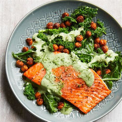Roasted Salmon with Smoky Chickpeas & Greens