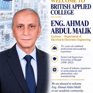 British Applied College Welcomes Eng. Ahmad Abdul Malik Abdul Hadi to Its Academic Community