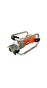 A frame-mounted brushed concrete vibrator equipped with a bayonet-style quick coupling interface, featuring a durable metal frame, compact brushed motor housing, and a bayonet locking port designed for rapid attachment of flexible shafts and vibrating poker heads.