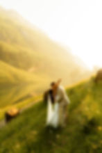 Switzerland elopement location Lake Seaalpsee, a guide to plan your Switzerland elopement by a Switzerland elopement photographer. Bride and groom kiss in a sunlit mountain meadow, surrounded by grazing cows and wildflowers. Tranquil lake and hills in the background.