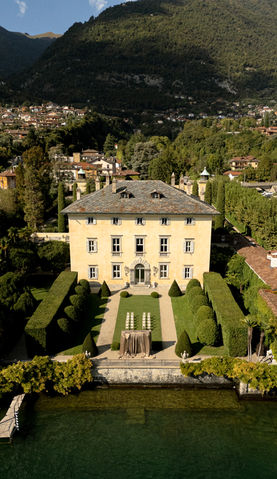 drone photo of villa balbiano, lake como's best wedding venue