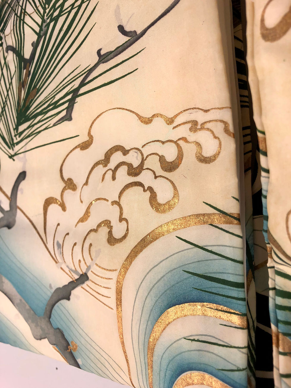 Thumbnail: Boy's Japanese KIMONO&Juban; w/ 2 Hawks & Pine tree (Gold Embr.) #1519