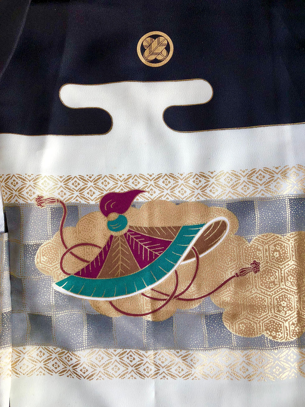 Thumbnail: Samurai Boy's KIMONO/HAORI, Black, Samurai Kabuto/helmet #0129H