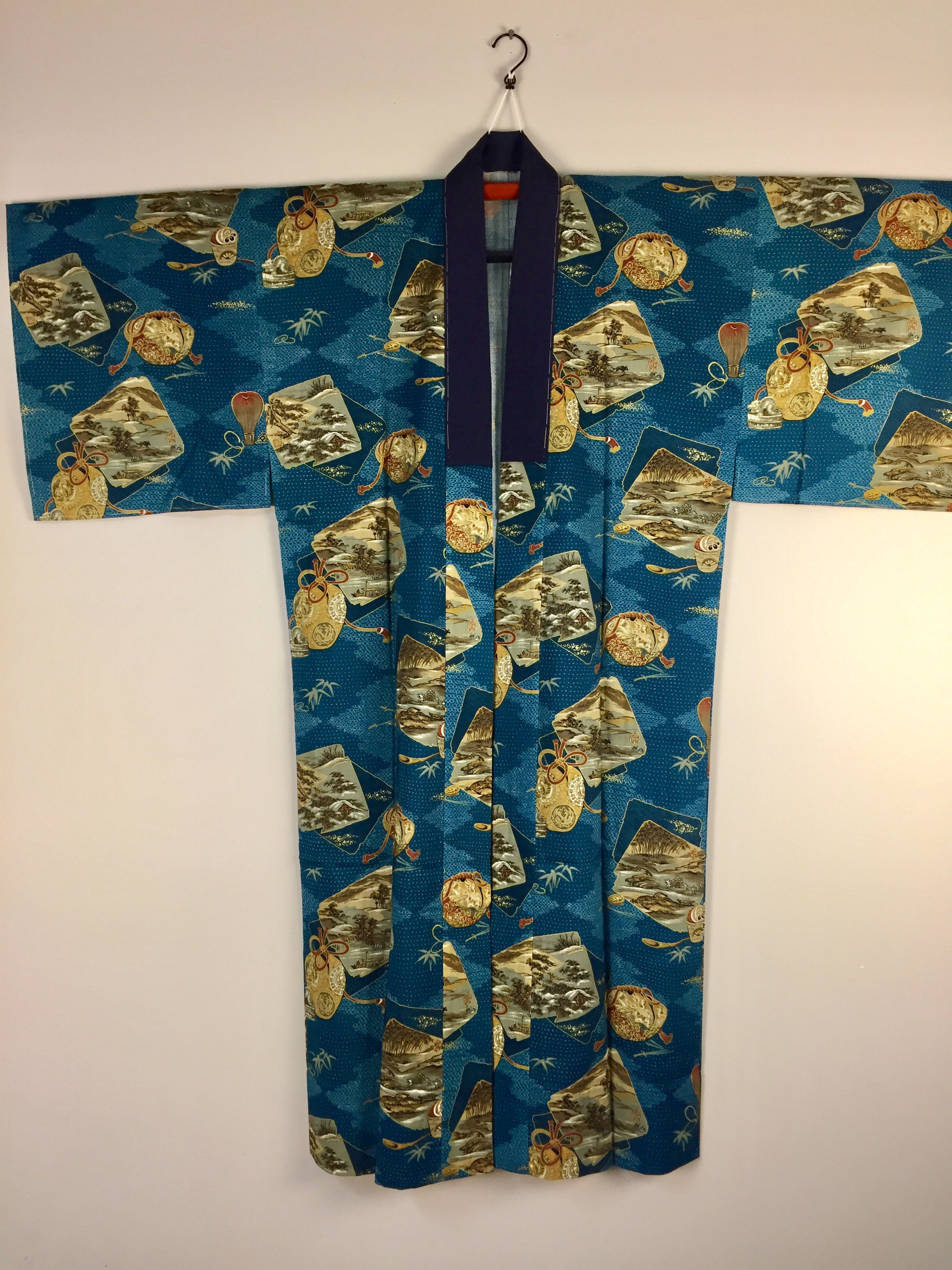 JAPANESE KIMONO / ANTIQUE YAKUZA JUBAN / TEA UTENSILS & SCENERY #0369