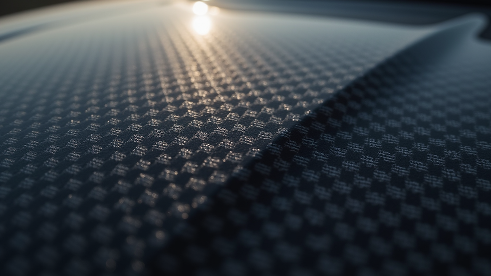 close-up view of a carbon fiber weave pattern on a car hood