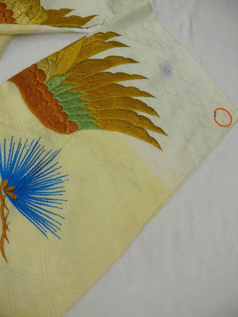 Thumbnail: Boy's White & Blue Silk "Kimono" Emb. Golden Eagle #0110