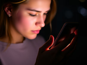 Social media user scrolling at night and feeling anxious