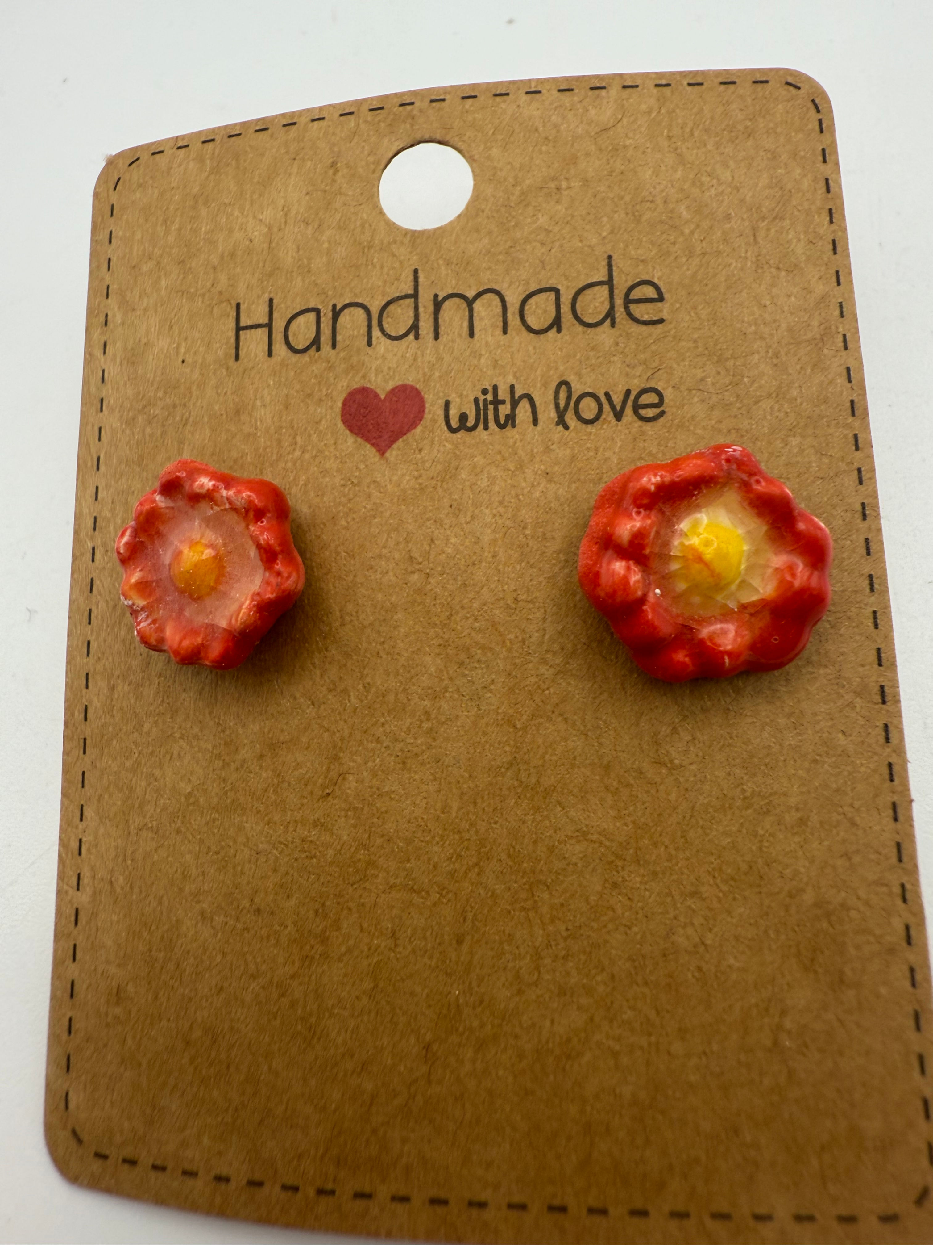 Red Flower Earrings - Small