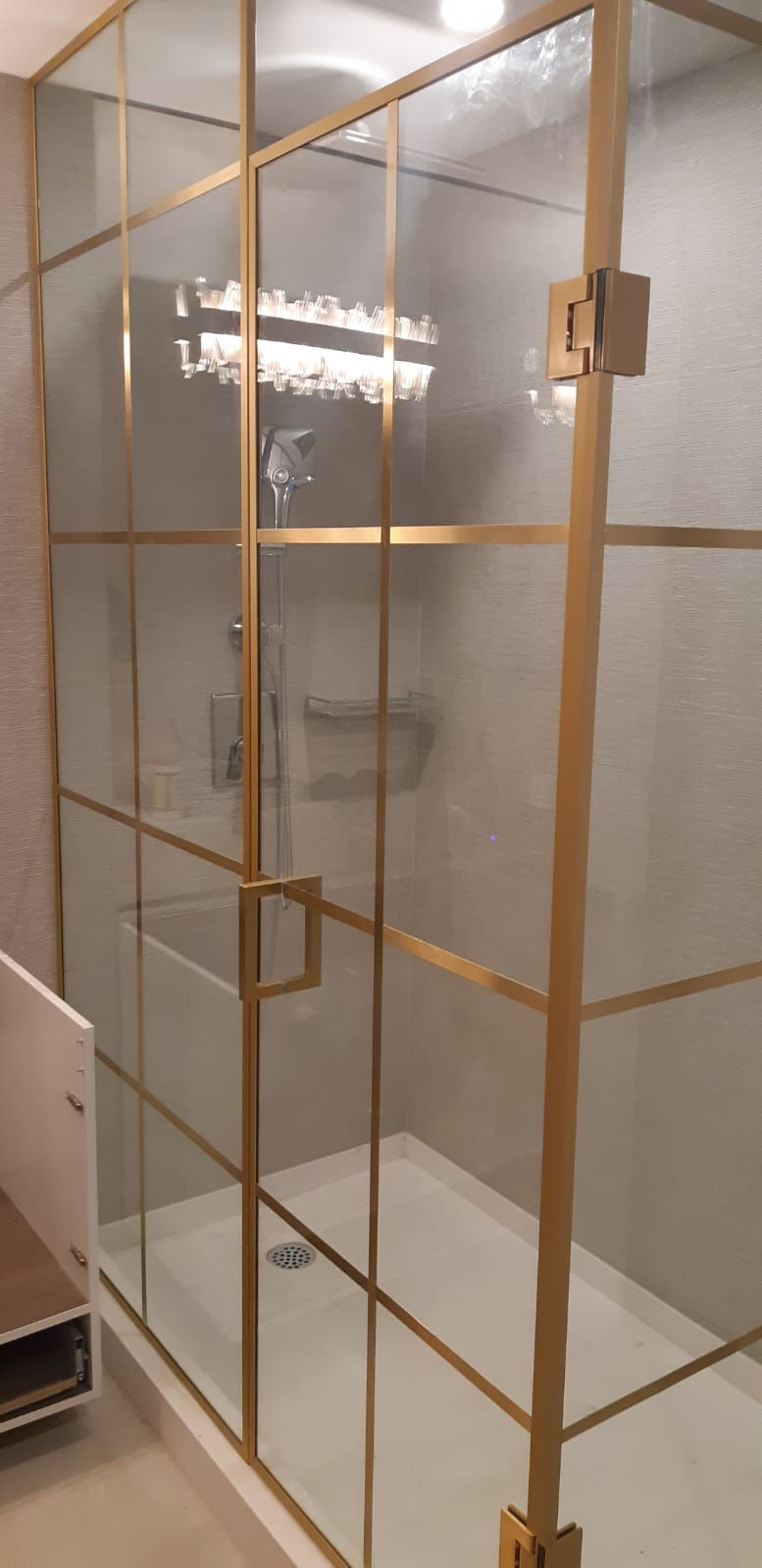 Gold framed shower