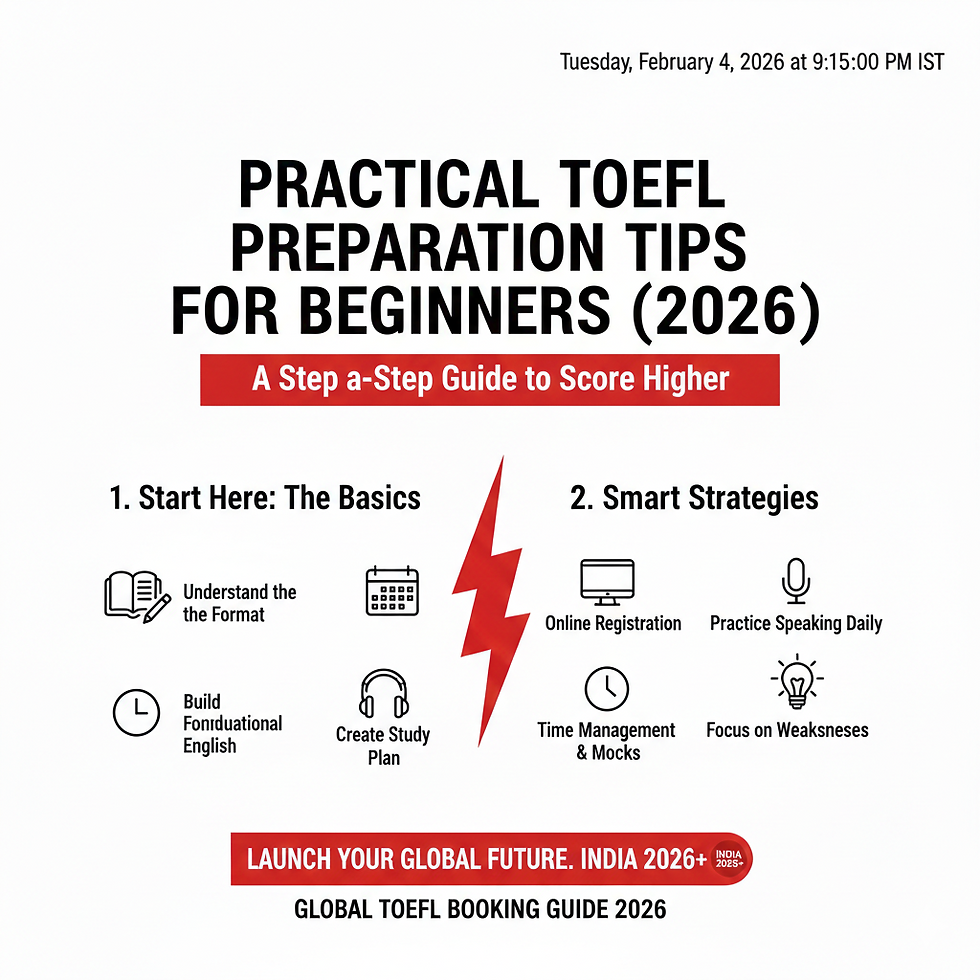 TOEFL preparation tips for beginners with 2026 study plan and exam strategy chart