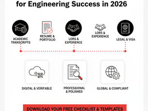 “Documents necessary for engineering students and professionals in 2026 showing digital verification, professional credentials, and global compliance.”