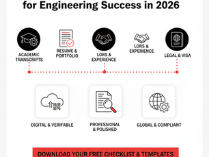 “Documents necessary for engineering students and professionals in 2026 showing digital verification, professional credentials, and global compliance.”