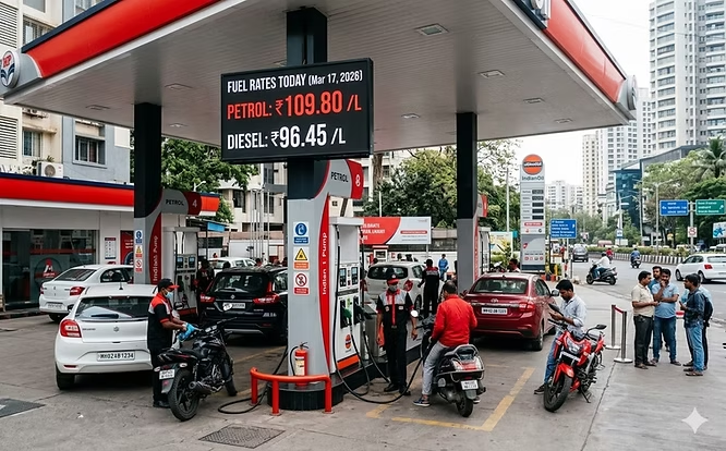 Petrol price display board at a petrol pump in India"