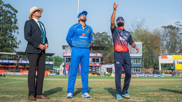 UAE vs Nepal 2026 cricket match at Kirtipur stadium players in action