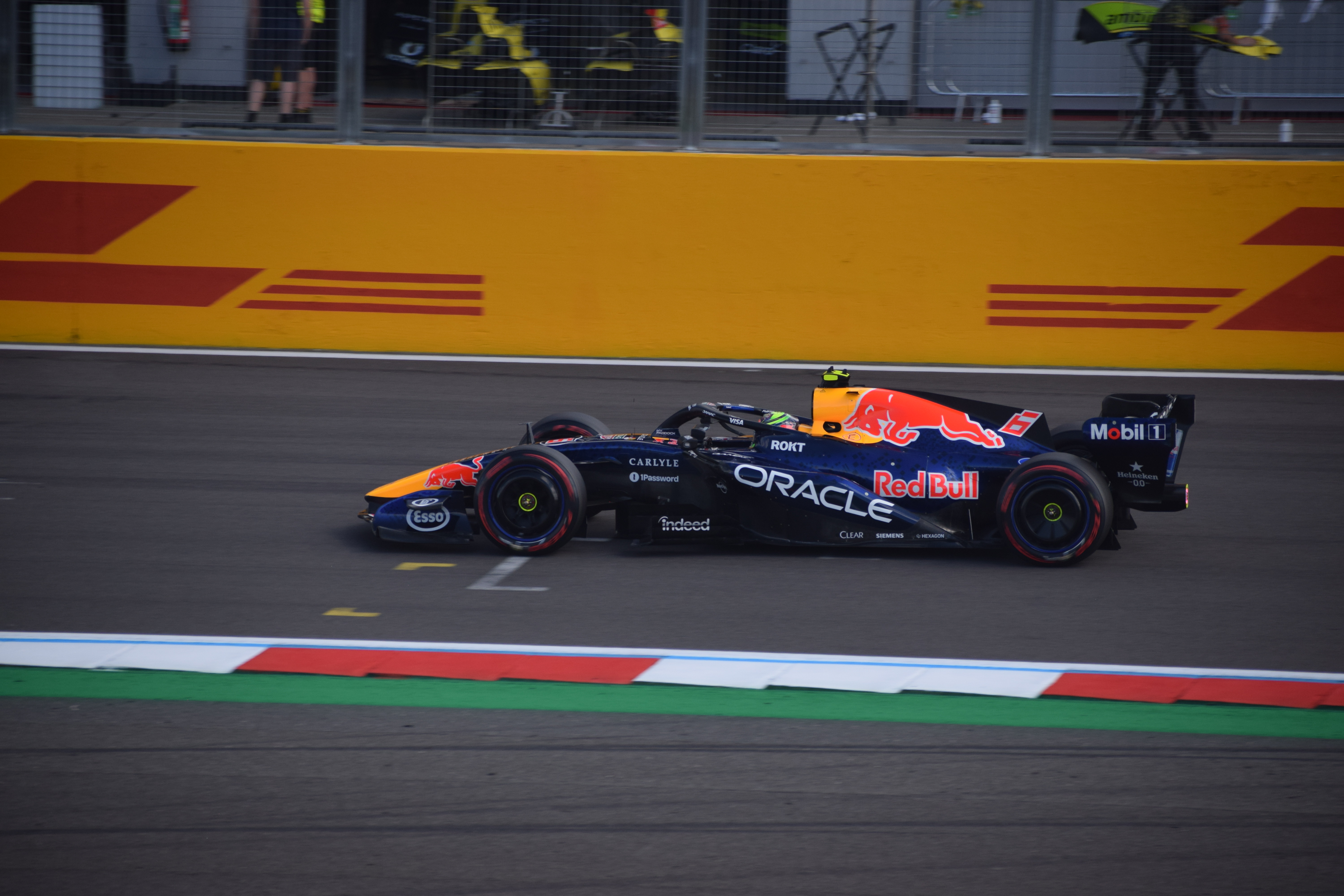 Red Bull Formula 1 car speeding through Silverstone during the 2026 British Grand Prix