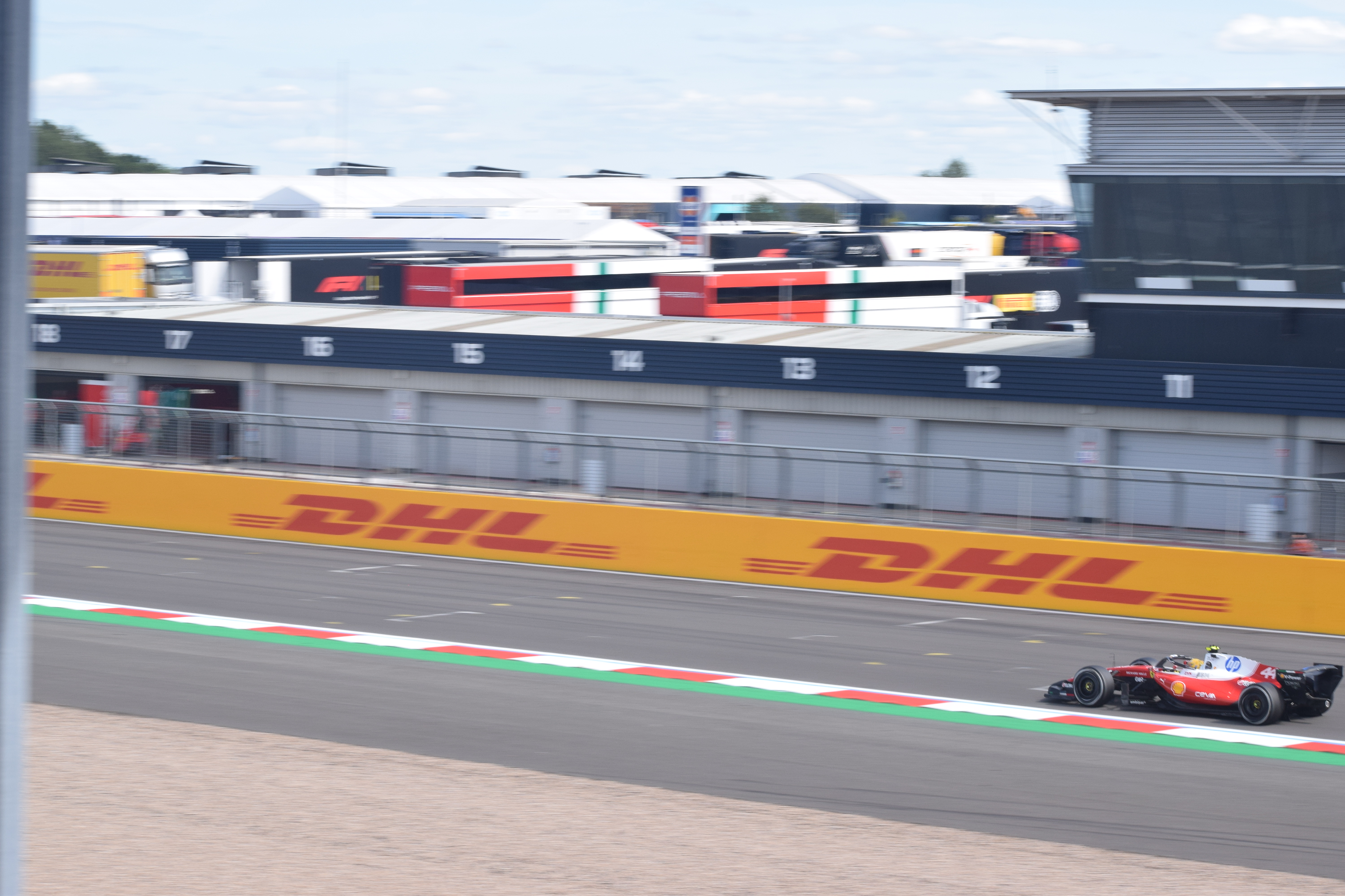 Lewis Hamilton driving a red Ferrari Formula 1 car at the 2026 British Grand Prix