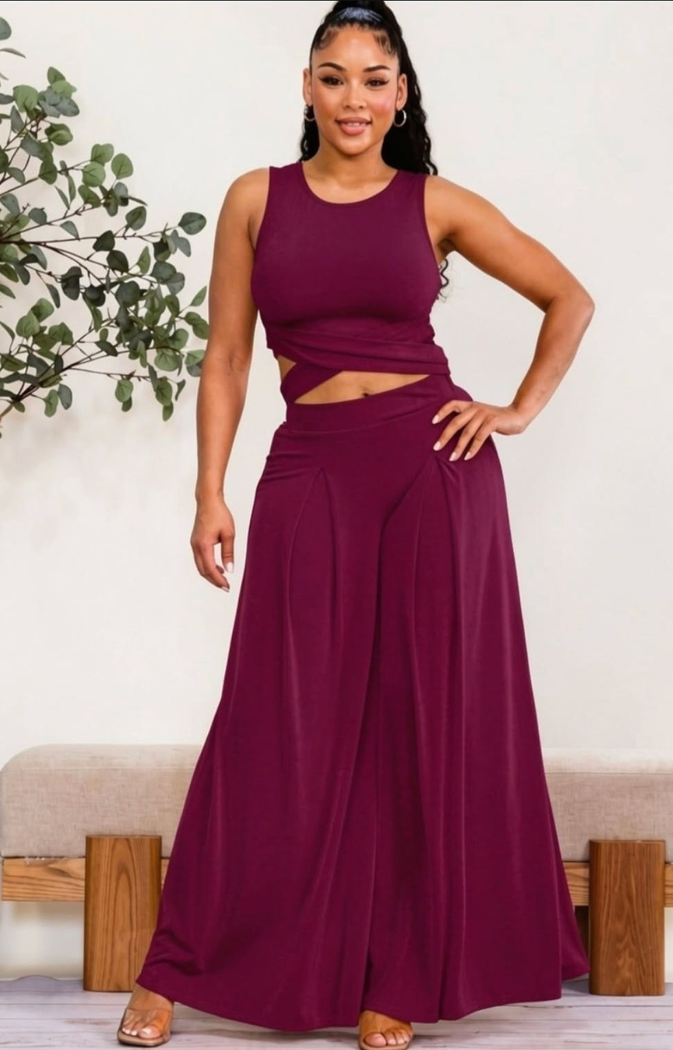 Thumbnail: Women's Plus Wide Leg Pants Set