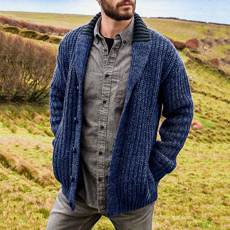 Thumbnail: Men's Solid Color Long Sleeve Knit Cardigan Sweater