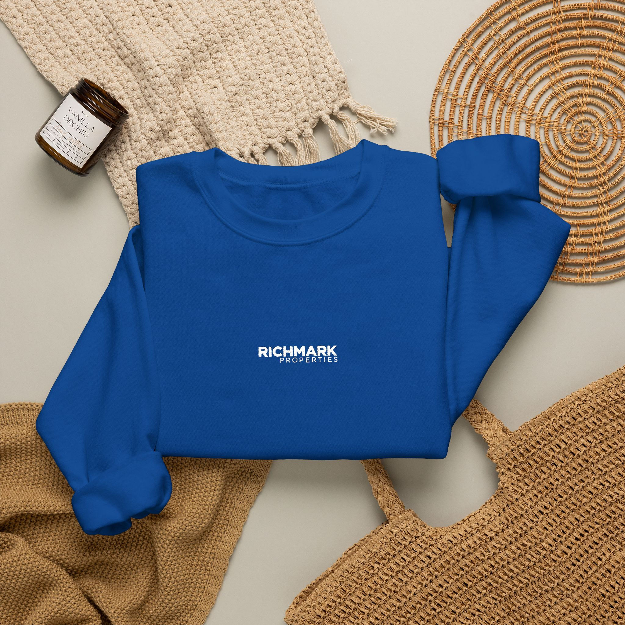 Embroidery Personalized Unisex Crewneck Sweatshirt White Font Center
