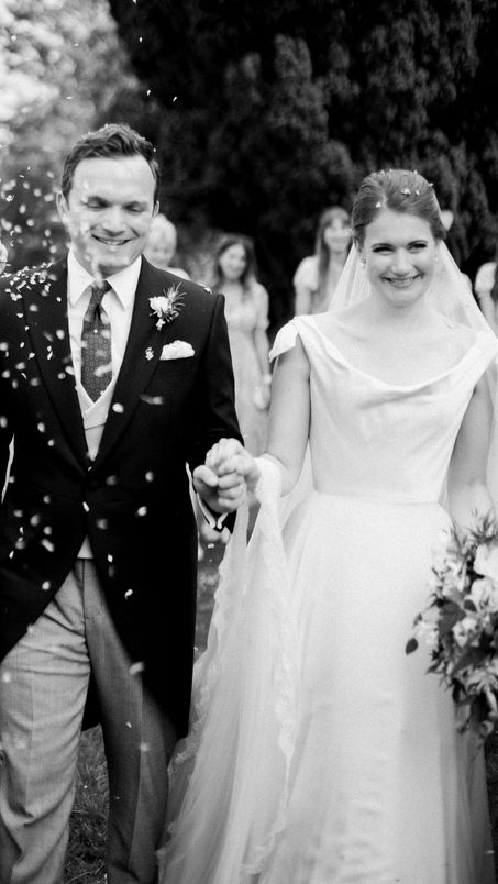 Wiltshire Bride and groom, wedding planner, confetti shot, black and white classic wedding Rosie Barrett