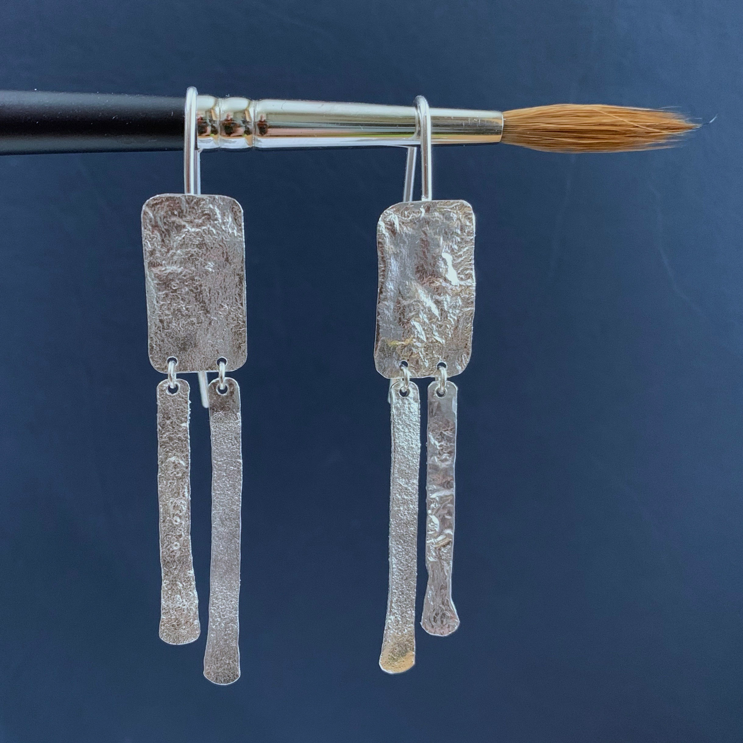 Silver Drop Earrings - Reticulated Silver