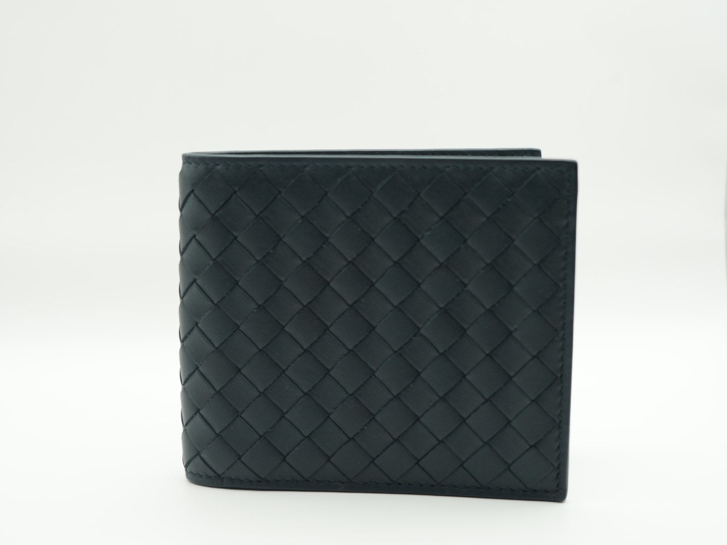 Bottega Veneta- 經典菱格編織皮革零錢袋短夾 海軍藍