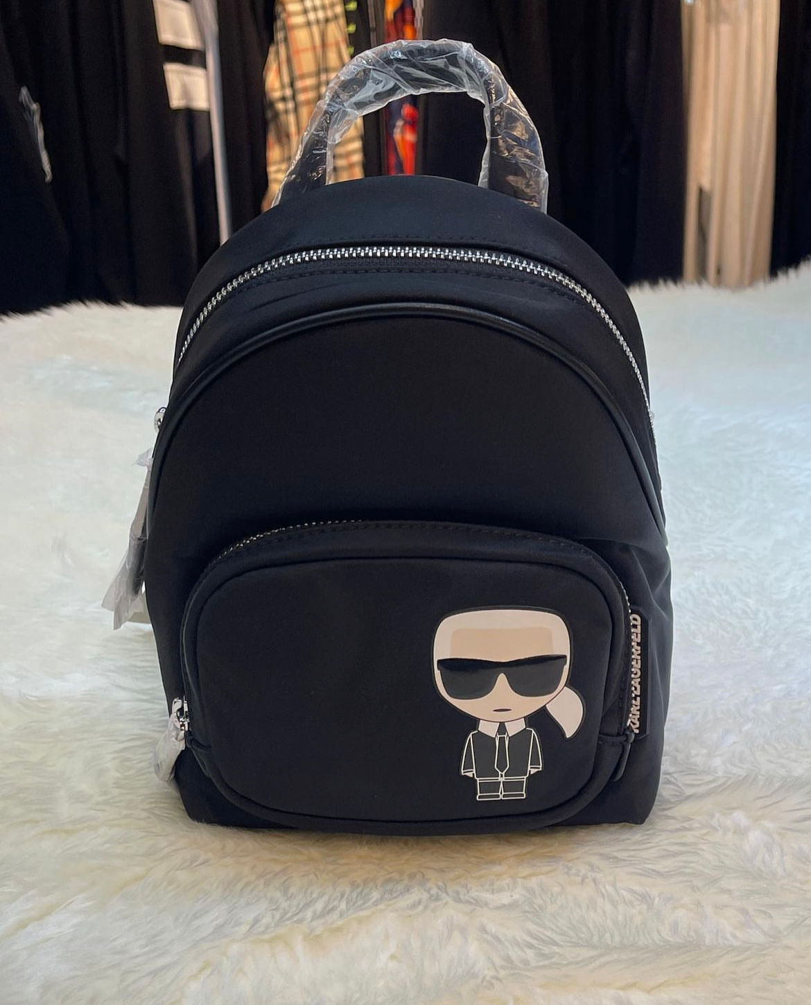 KARL-卡爾老佛爺Q版人像尼龍後背包 小