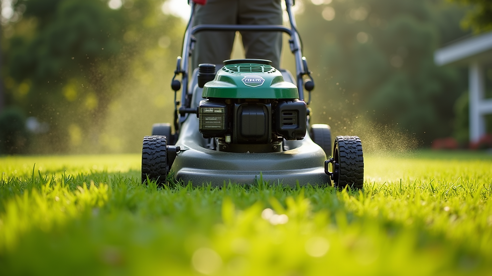 Close-up view of professional lawn mower trimming grass in a Zephyrhills yard
