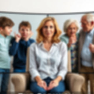 A women sits between her children and parents - everyone wants her attention