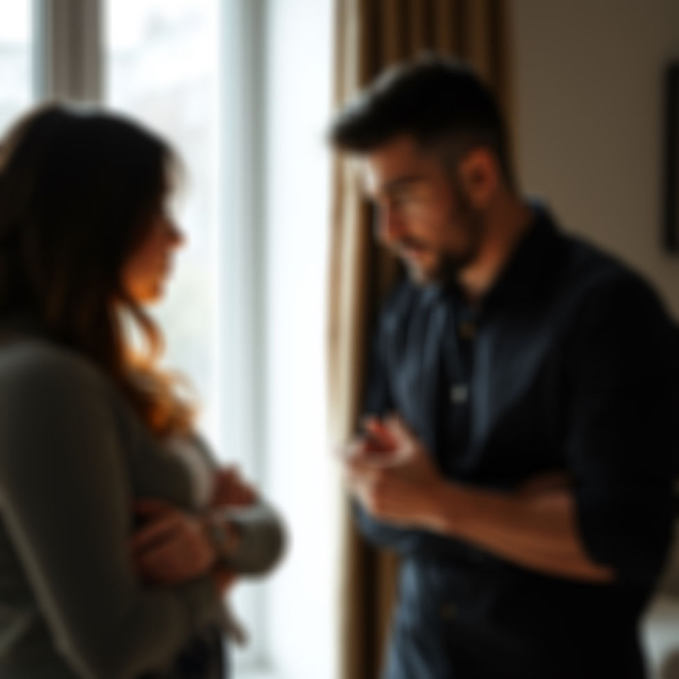 A couple in conflict look at each other. One partner has their arms crossed