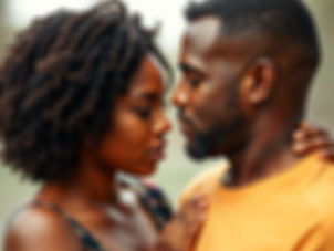 A black couple look at each other