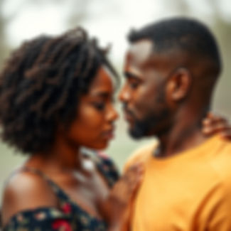 A black couple look at each other