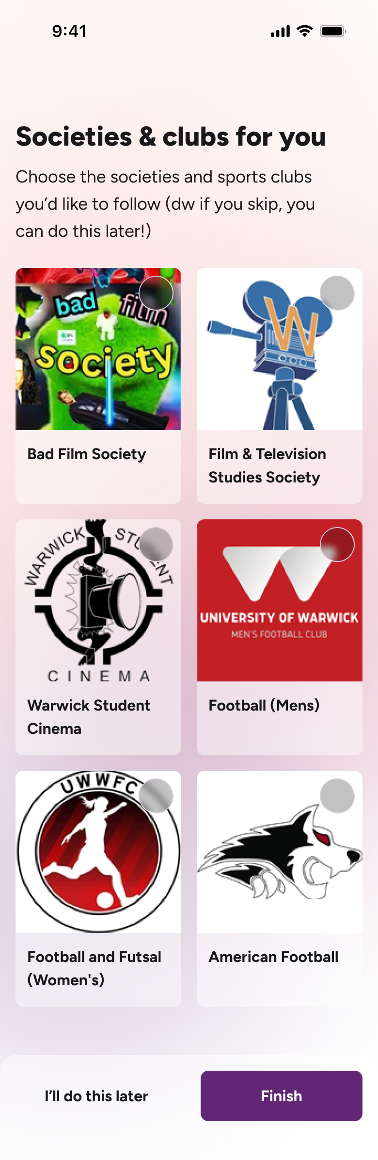 Recommended Societies and Clubs Screenshot
