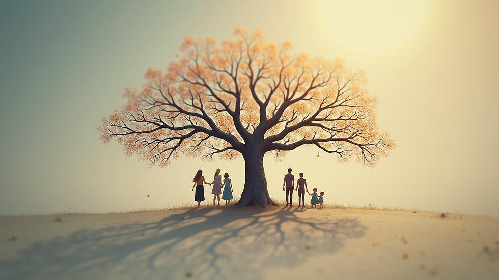 Close-up view of a family tree illustration