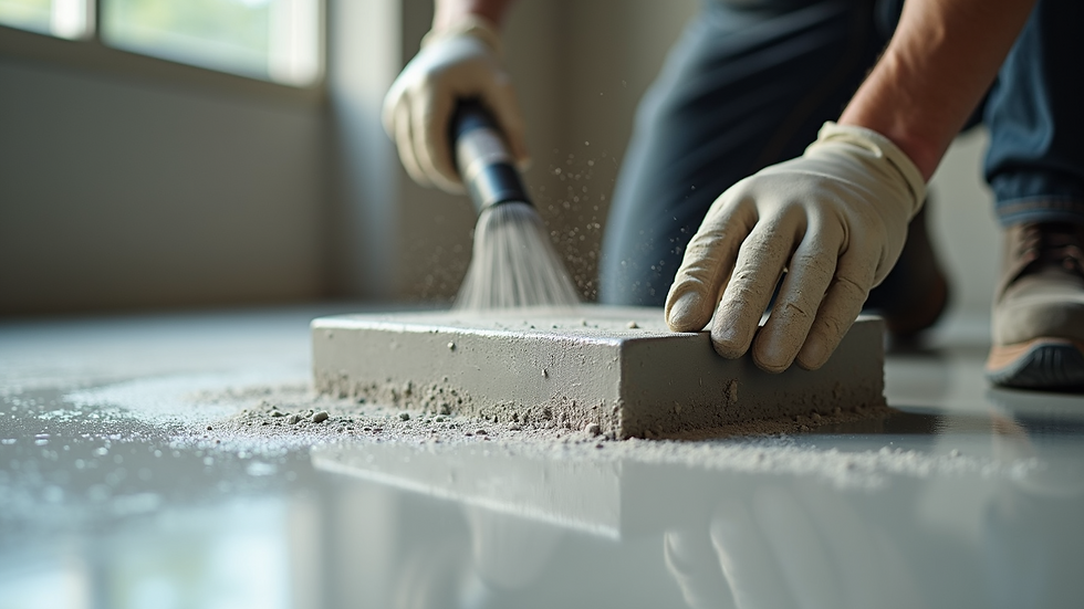 Close-up view of concrete being smoothed with a bull float