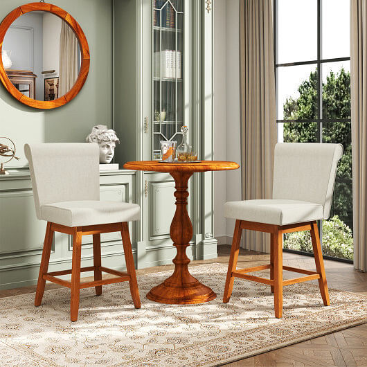 Thumbnail: 27-Inch Counter Height Bar Chairs with Rubber Wood Legs - Set of 2 Beige