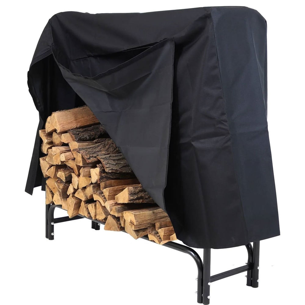 4-Ft Indoor/Outdoor Black Metal Firewood Rack with Cover