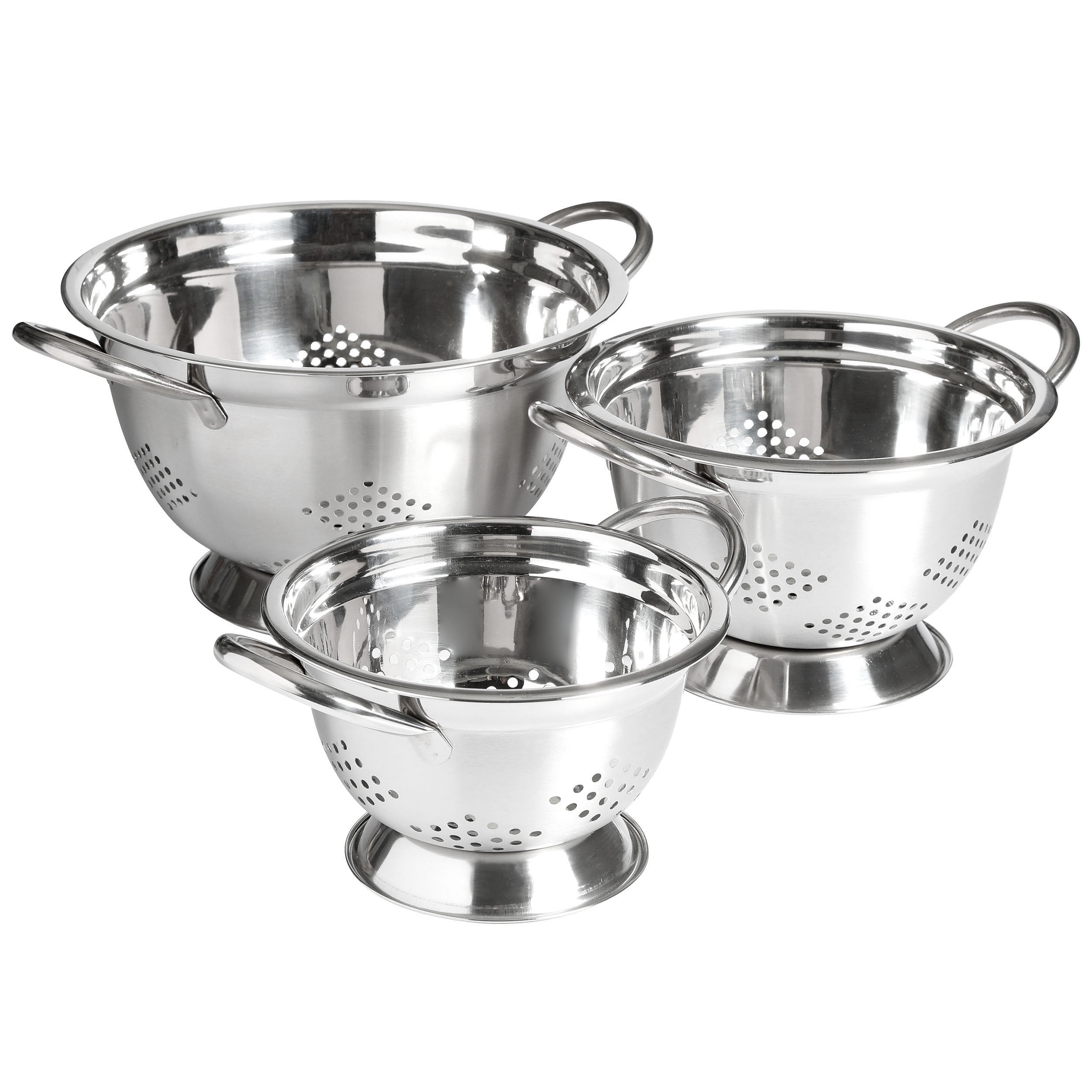Oster Metaline three piece stainless steel kitchen colander set in silver