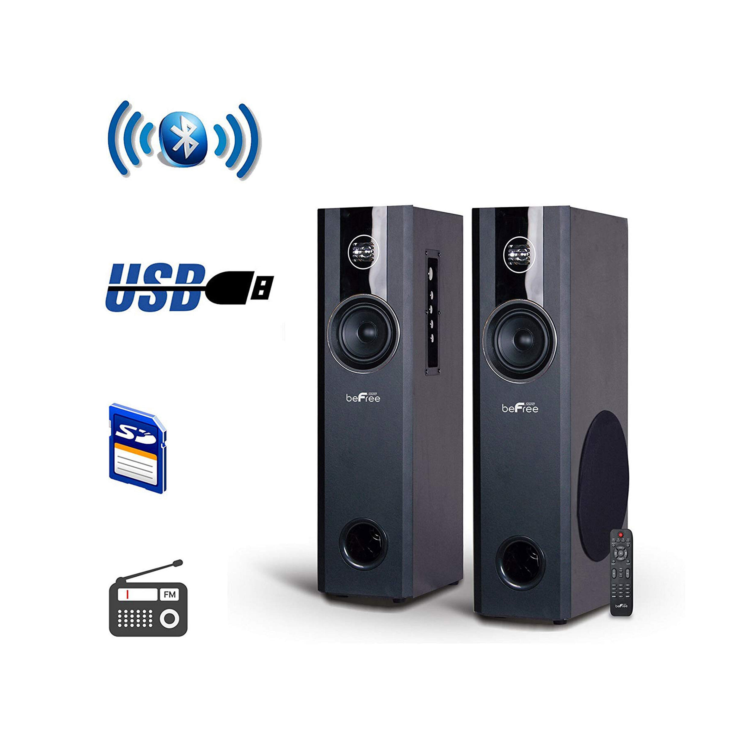 BeFree sound black 2.1 channel double tower Bluetooth speaker system