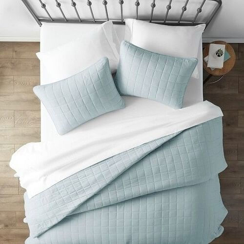 3-Piece Microfiber Farmhouse Coverlet Bedspread Light Blue Full/Queen