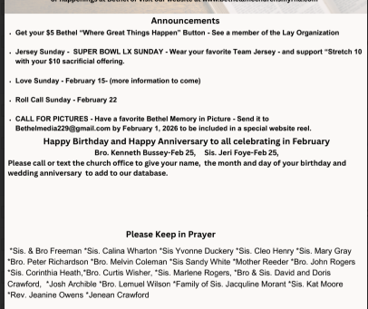 Sunday: February 1, 2026