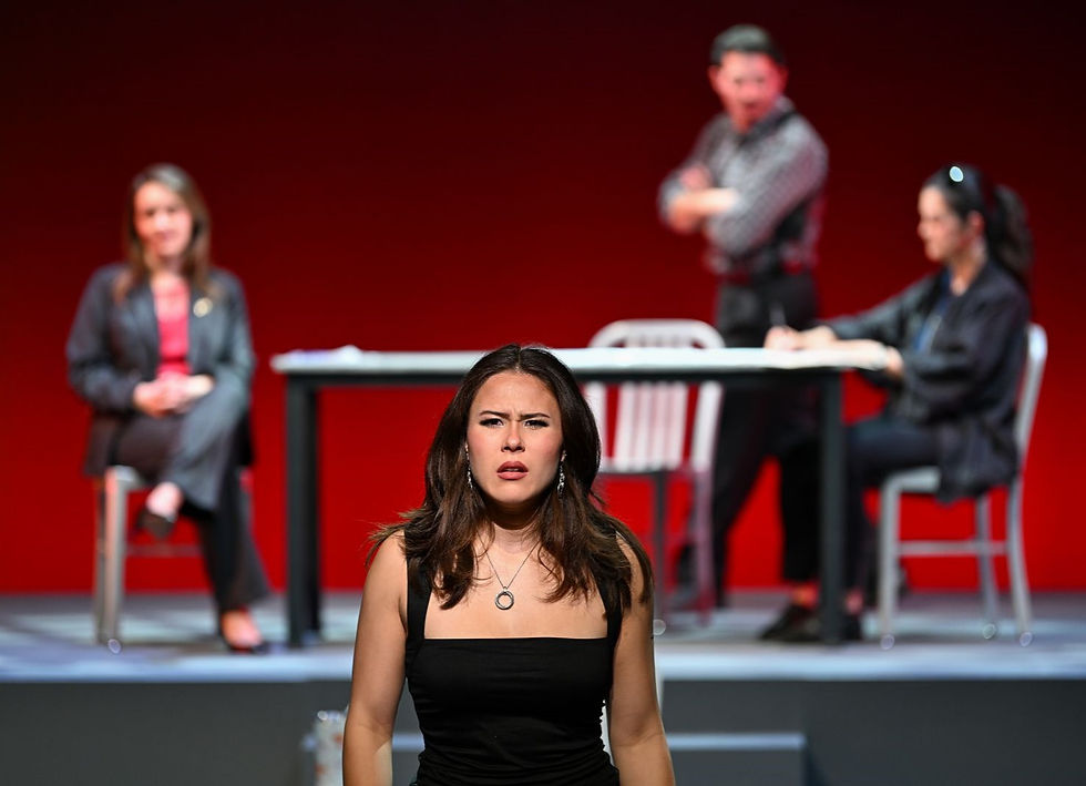 Mia Josimović (far left), Catherine Dosier (ctr), David Rodriguez and Carrie Vinikow in The World Premiere of Golden West College Theater Arts Department's EIGHT SECONDS by Tim Mueller, Directed by Tom Amen, Playing March 6-15 in the Mainstage Theater