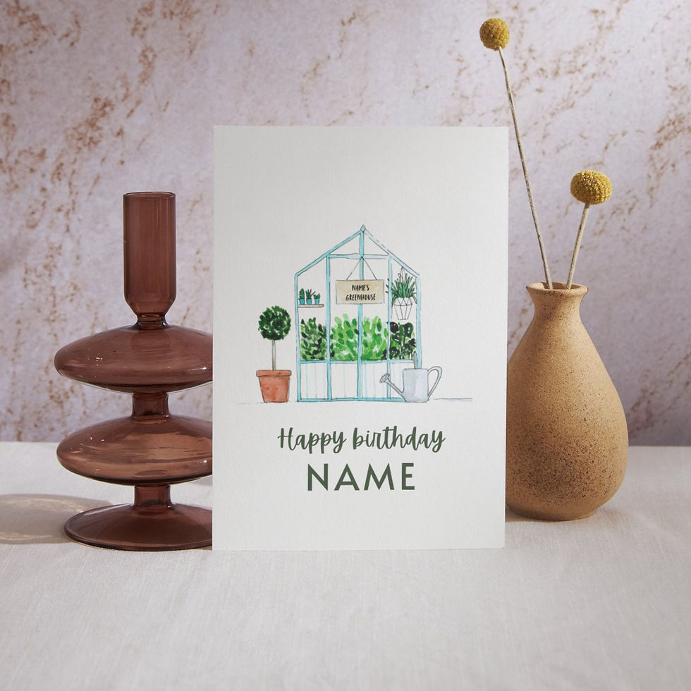 Personalised Watercolour Greenhouse Birthday Card