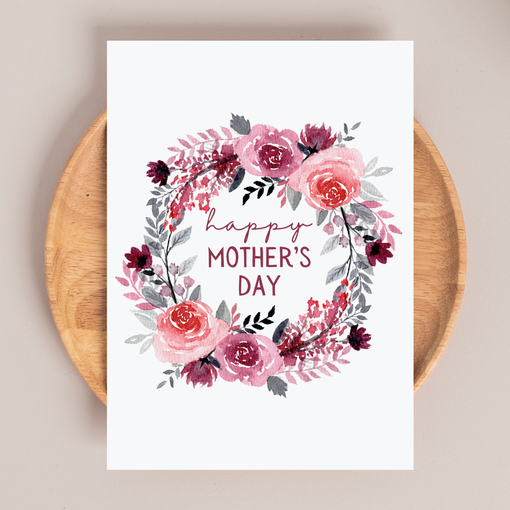 Personalised Watercolour Pink Floral Wreath Greeting Card