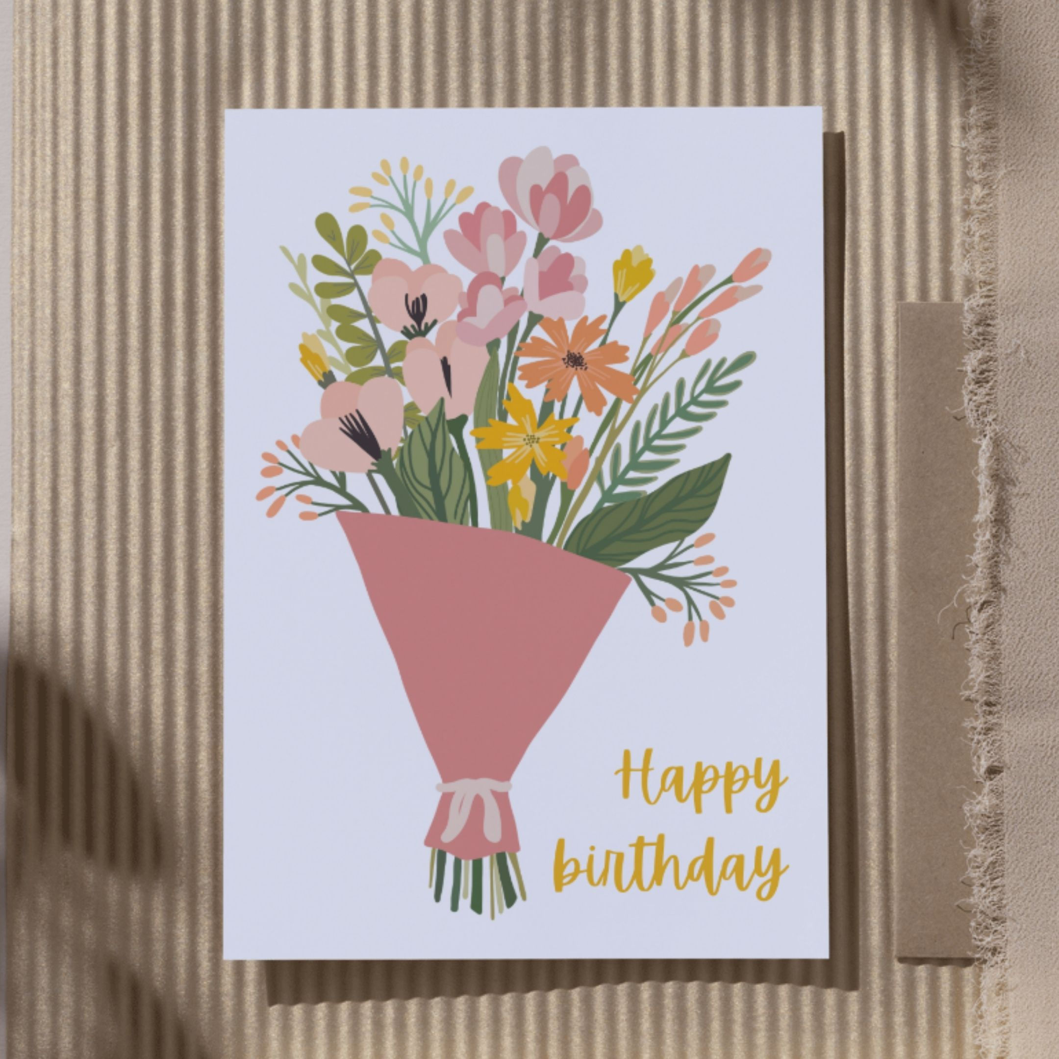 Personalised Pink Bouquet of Flowers Greeting Card