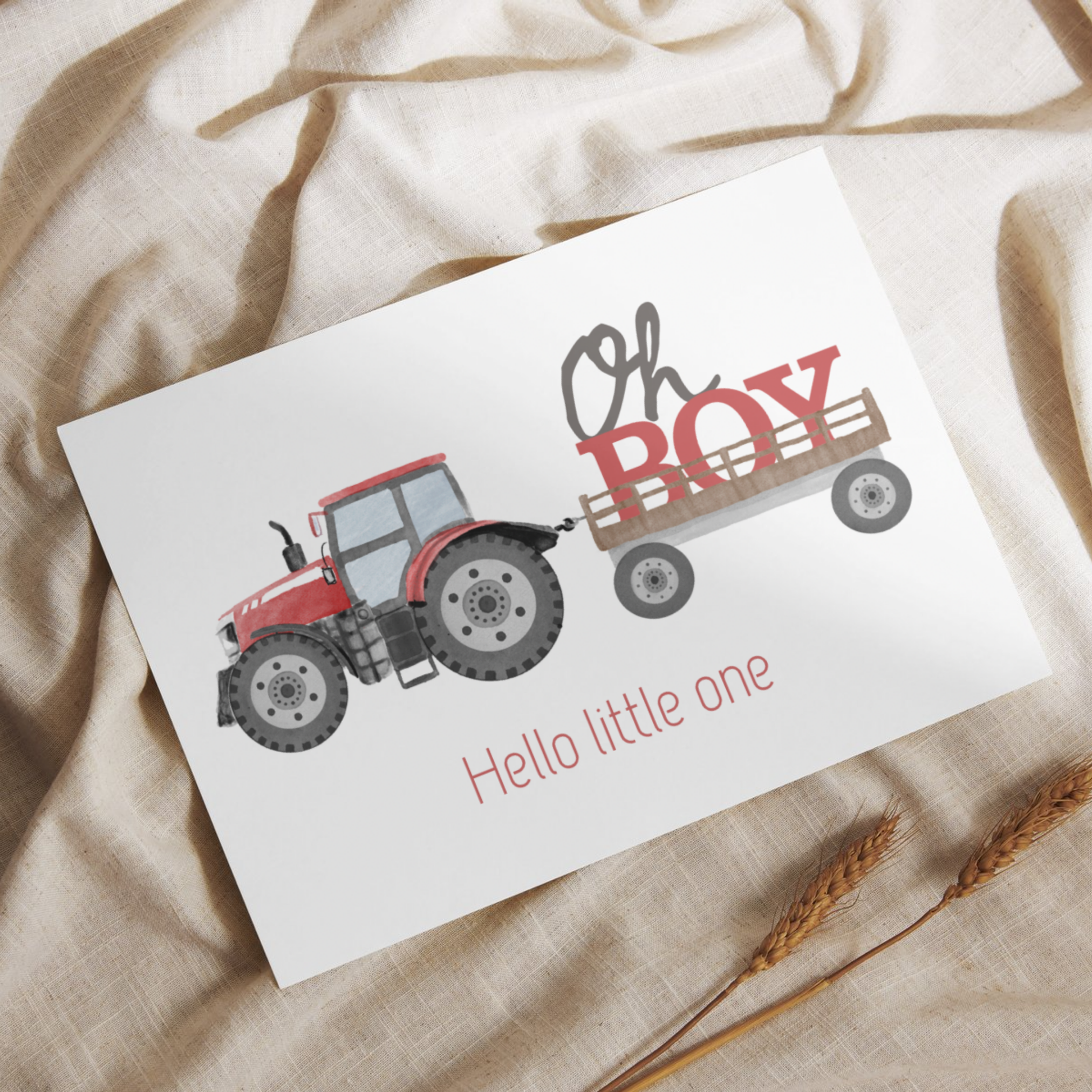 Oh Boy Tractor New Baby Card