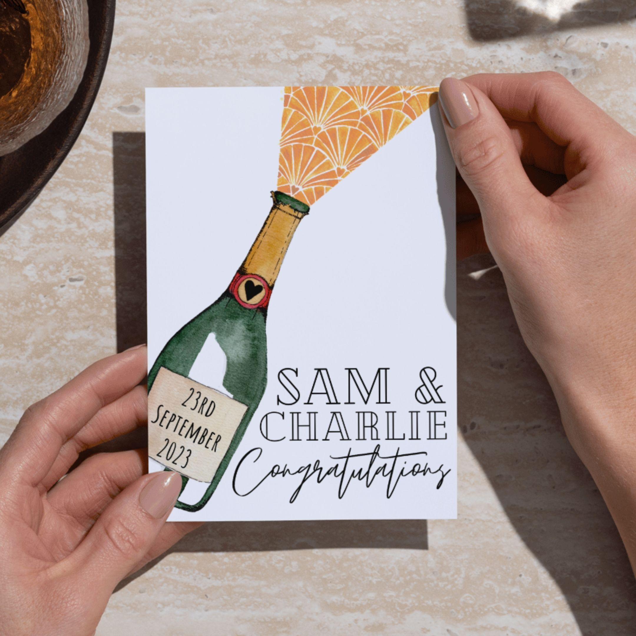 Watercolour Champagne Engagement Card