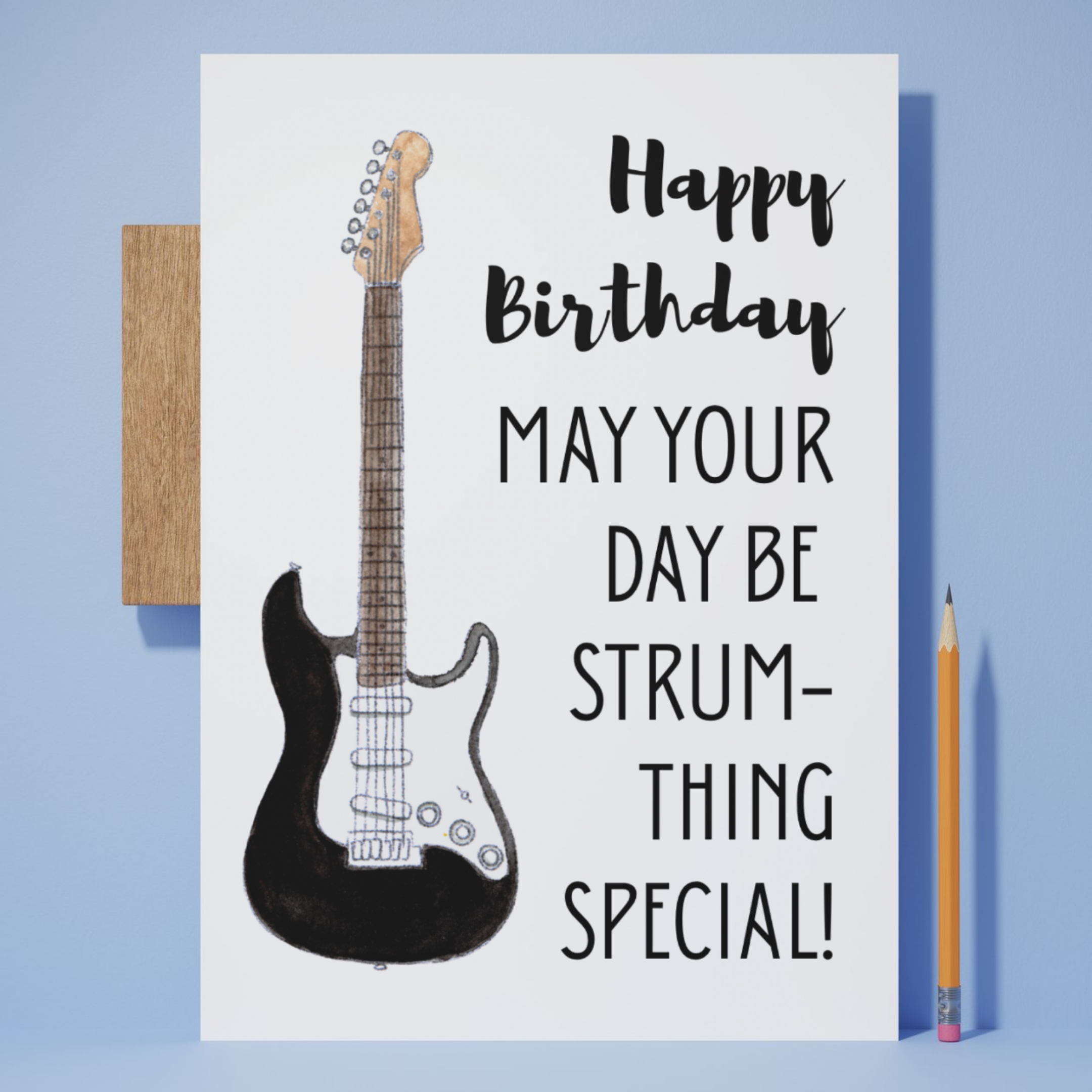 Personalised Watercolour Electric Guitar Birthday Card
